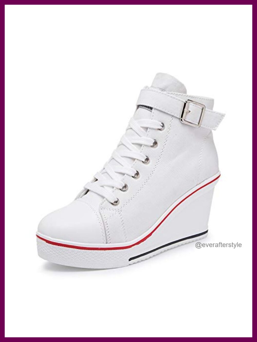 Women's Canvas High Heeled Platform Wedge Sneakers Lace Up Breathable Walking